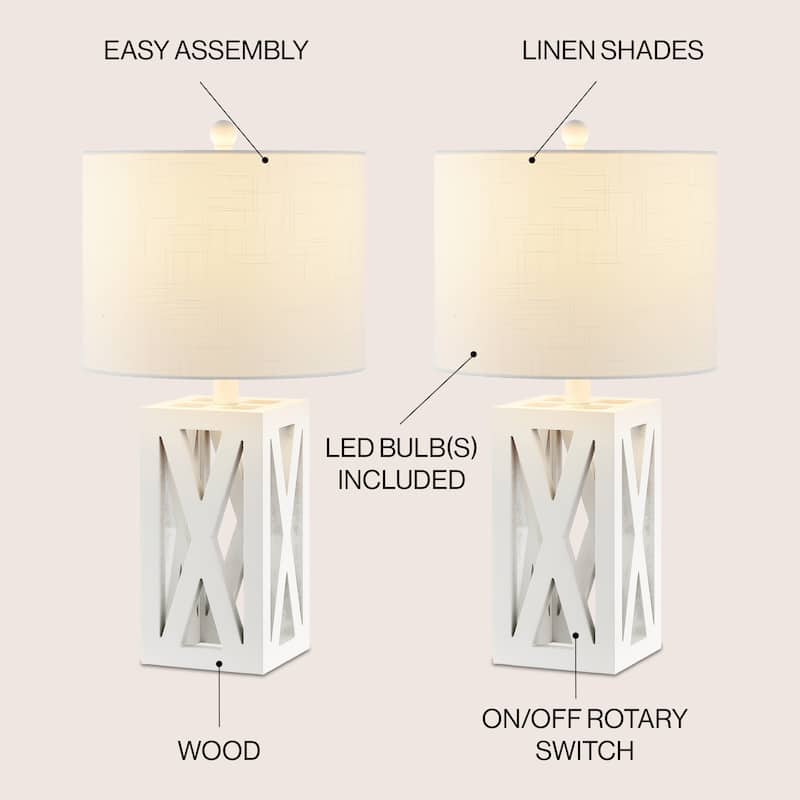 Ibiza 21.5" Farmhouse Wood LED Table Lamp, Brown (Set of 2), by JONATHAN Y