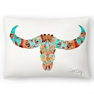 Water Buffalo Skull Turquoise And Brown - Decorative Throw Pillow