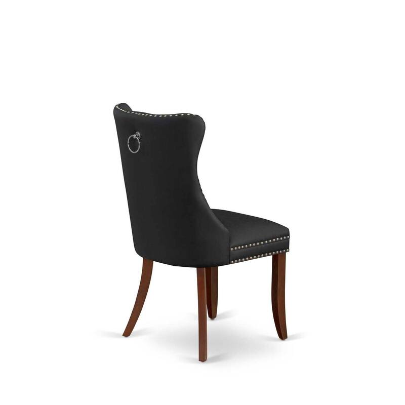 Parson Dining Chairs Set of 2 - Dark Gray Faux Leather Padded Chairs with Nailhead Trim