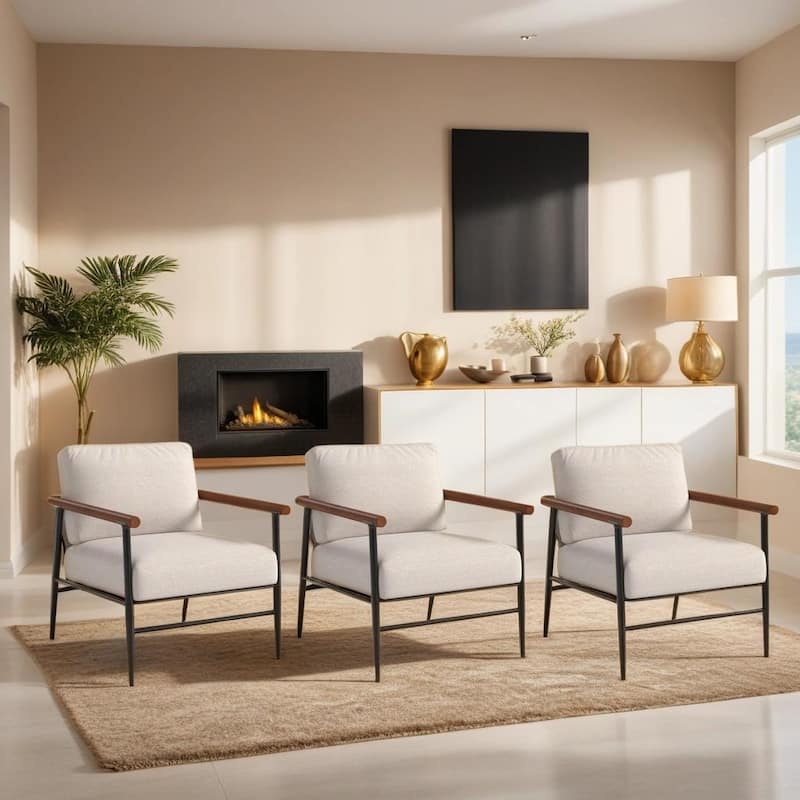 Ebello Comfy Simple Upholstered Single Armchair for Living Room - 3seater-White