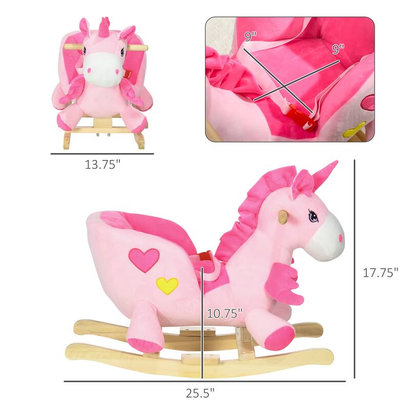 Toddler Rocking Unicorn with Music, Safety Seatbelt & Footrests, Plush Ride-On Horse for Kids 18-36 Months