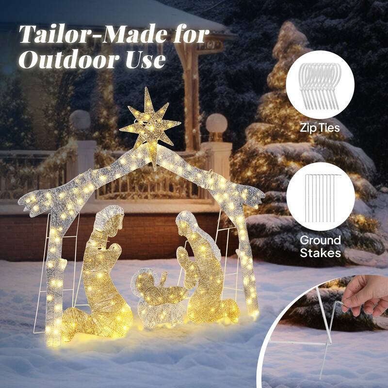6ft Brown Roof LED Lights Nativity Scene Garden Jesus Decoration