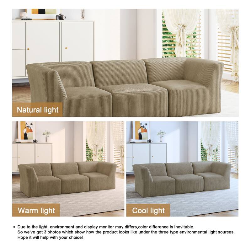 UIXE 106" W Corduroy Deep Seat Comfy 3 Seater Modular Sofa - 106" W