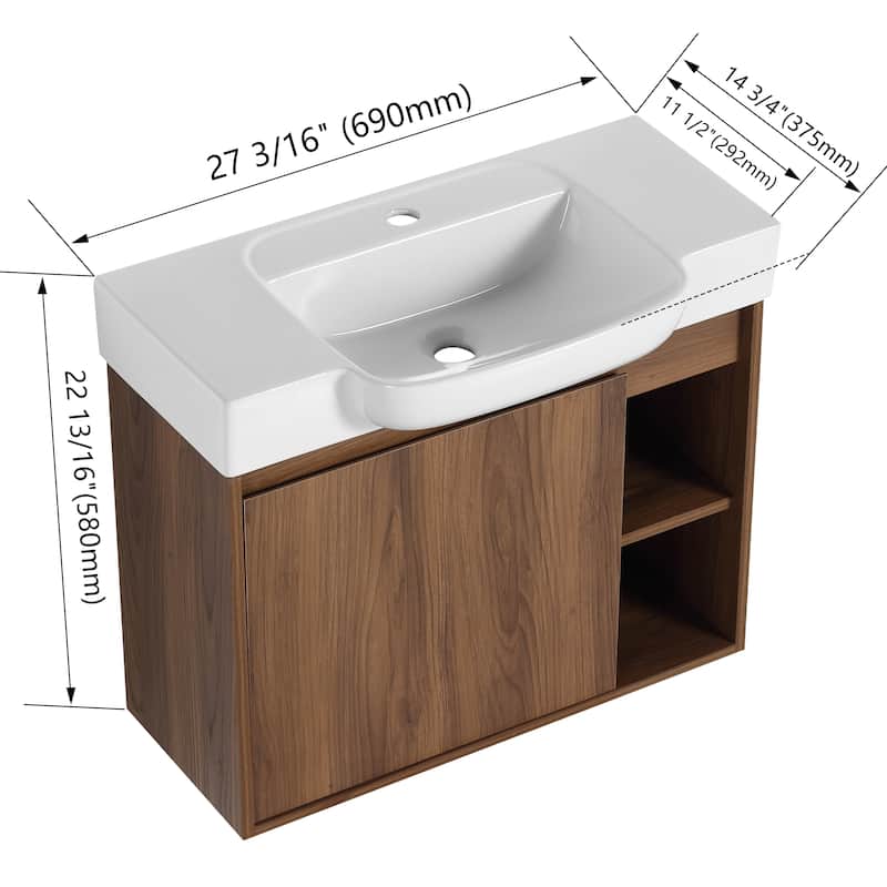 ARTCHIRLY 24/28 Inch Bathroom Vanity with Sink, Floating Bathroom Vanity with Soft Close Door