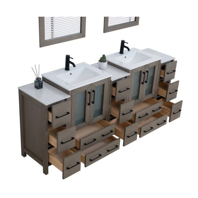 Vanity Art 84-Inch Double Sink Bathroom Vanity Set with Top and Free Mirrors - 84 X 18.1 X 35.8