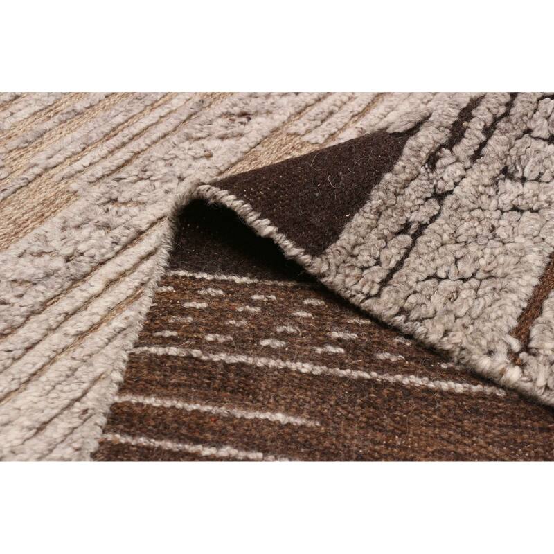 ECARPETGALLERY Hand-knotted Tangier Dark Brown Wool Rug - 5'5 x 7'10