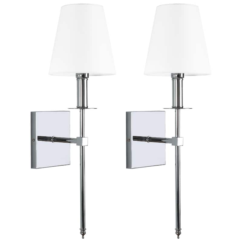 1-Light Wall Sconce with White Fabric Shade(2-Pack)