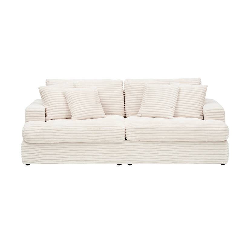 Corduroy Loveseat Sofa with 4 Pillows & Cushions, Upholstered Deep Seat Sofa wSolid Wood Base Frame Recliner Sofa Couch