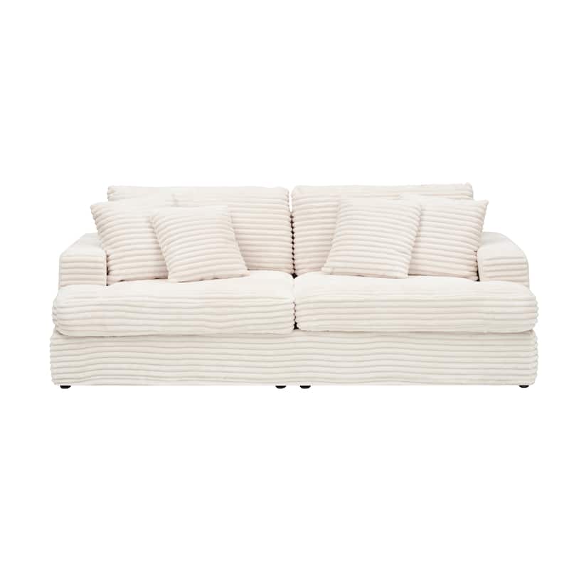 Corduroy Upholstered 3 Seater Sofa, Oversized Cloud Deep Seat Couch with 4 Lumbar Pillows, Loveseat for Living Room, Apartment