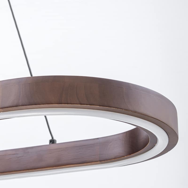 39.4" Modern Wood Oval LED Pendant Light - 39W 3000K Warm Light Linear Ceiling Pendant, Dimmable LED Fixture for Dining Room