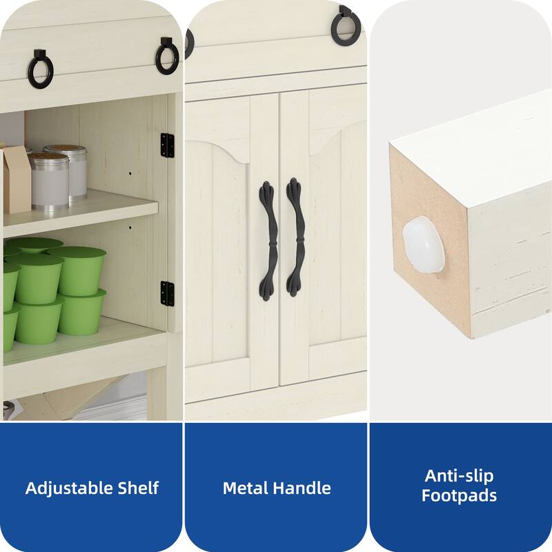 Moasis 47.2 Inch Farmhouse Buffet Cabinet with Storage Drawers and Four Doors for Kitchen or Dining Room Organization