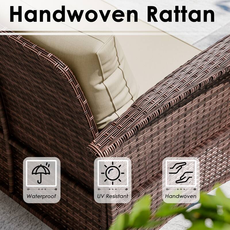 Cozywor 72"Wide 3-Seat Brown Wicker Outdoor Sofa, Couch Patio Sofa with Deep Seating and Thick Cushions, Red