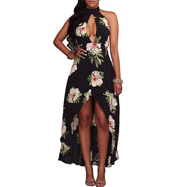 halter neck floral maxi dress