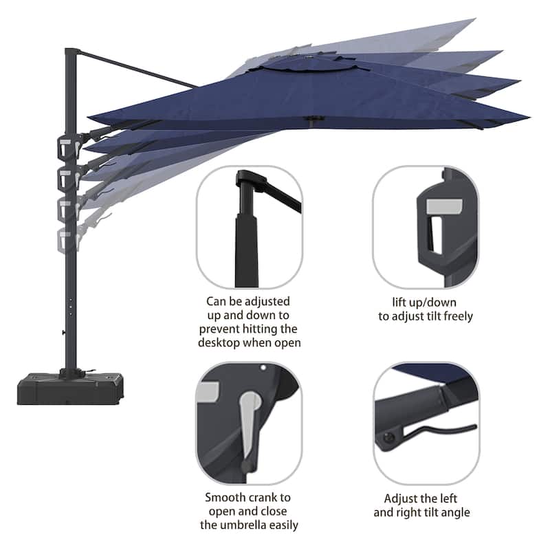 11FT Square Cantilever Aluminum Patio Umbrella, without Umbrella Base