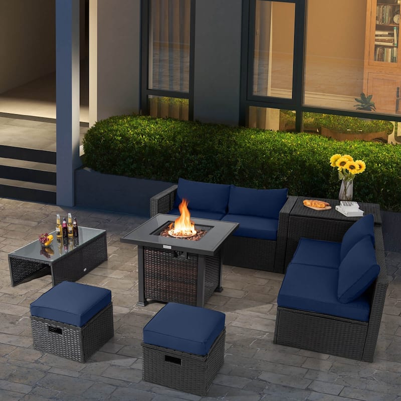 Costway 9 PCS Patio Furniture Set with 32" Fire Pit Table 50,000 BTU - See Details