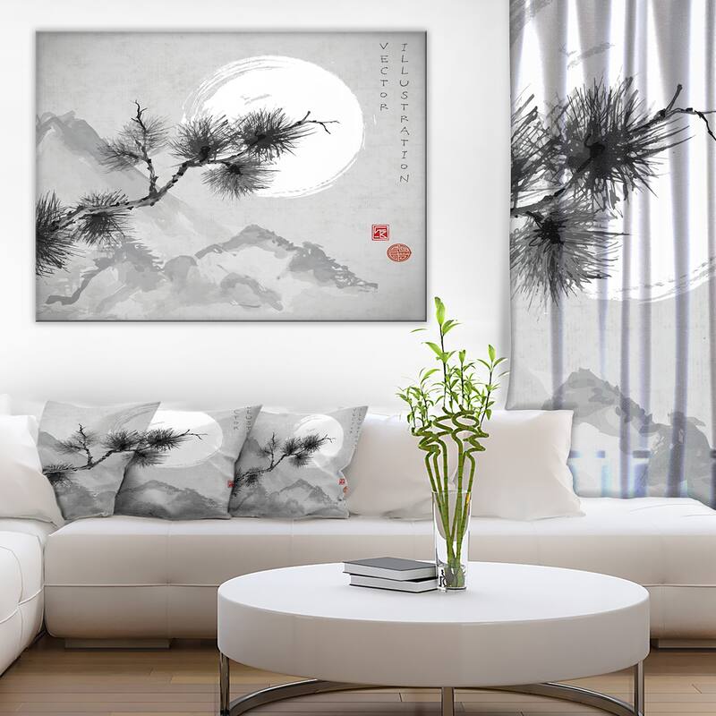 Designart - Pine Tree Branch - Japanese Canvas Art Print - 40 in. wide x 30 in. high