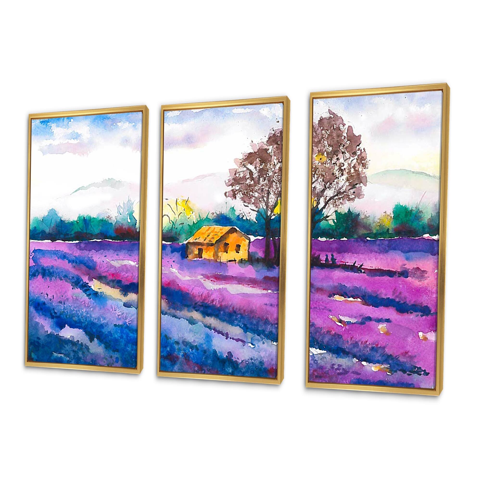 Designart "Lonely Farmer'S House On A Field Of Lavender" Country Framed