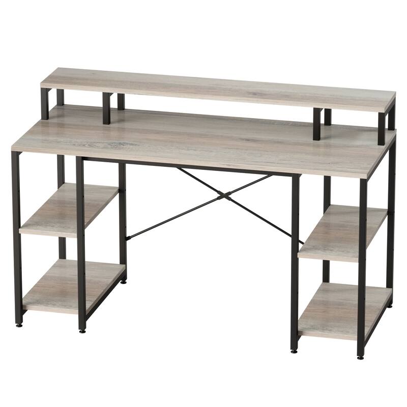 55 Inch Dual Monitor Computer Desk with Adjustable Shelves