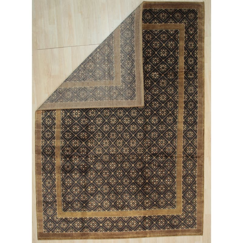 Brown Handmade Wool Transitional Rug 8'9 x 12'3 - Hand Knotted Natural Dyes Soft Pile Cotton Foundation - N/A