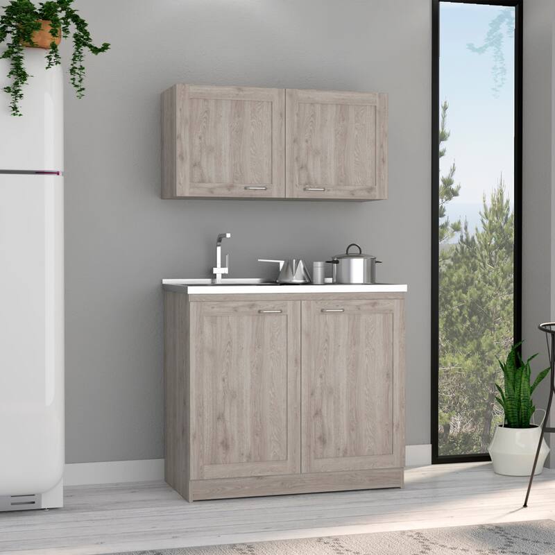 TUHOME Zurich Cabinet Set with 2 Inner Shelves - N/A - Light grey