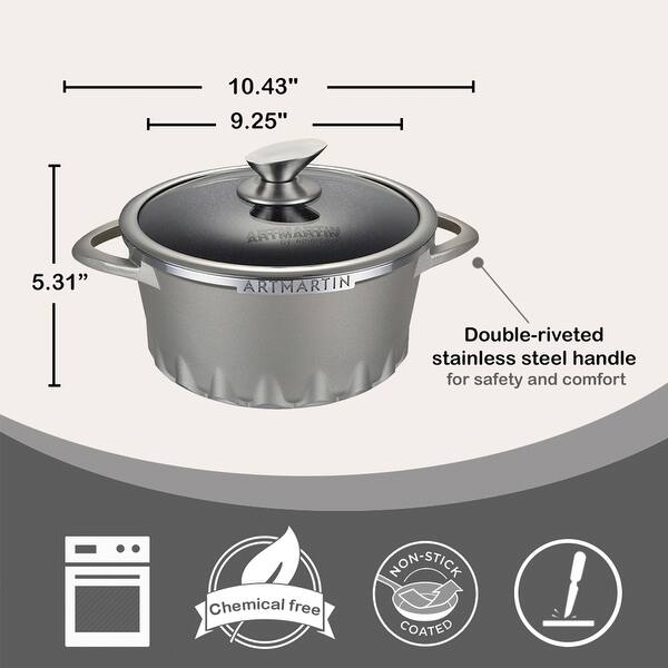 8.7 in ARTMARTIN Non-Stick Ceramic Coated Stockpot and Glass Lid Induction Bottom 8.7 in ARTMARTIN Non-Stick Ceramic Coated Stockpot and Glass Lid Induction Bottom