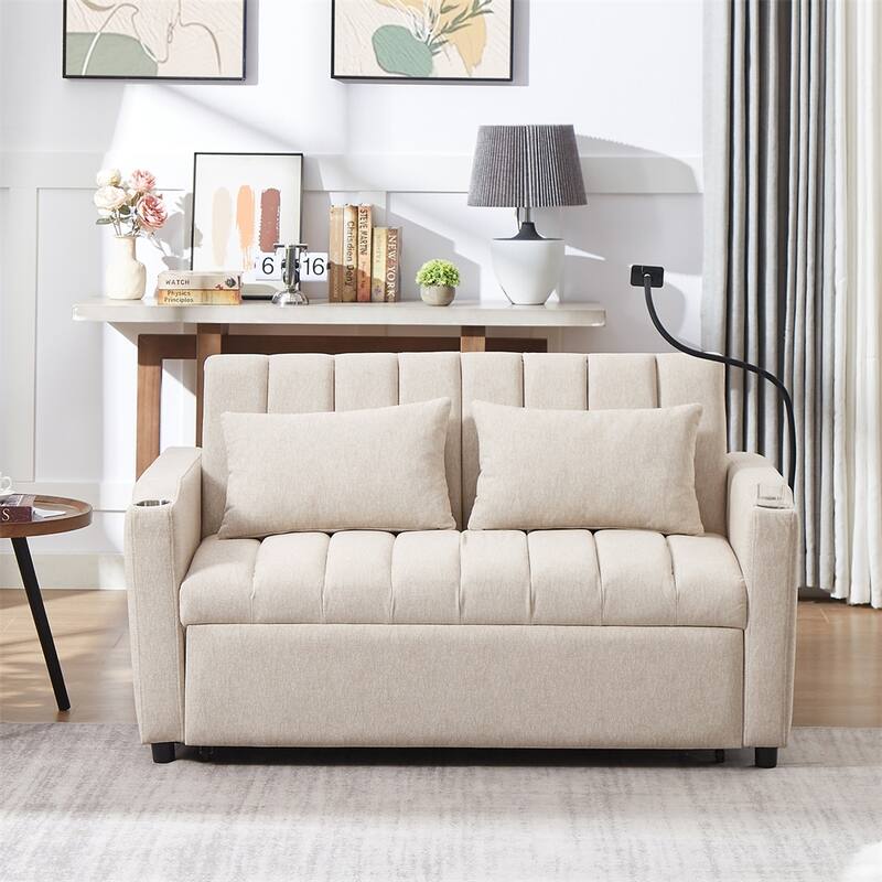 Convertible Sofa Bed with 3 USB Ports, 2 Side Pockets,2 Cup Holders