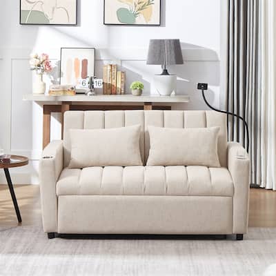 Convertible Sofa Bed with 3 USB Ports, 2 Side Pockets,2 Cup Holders