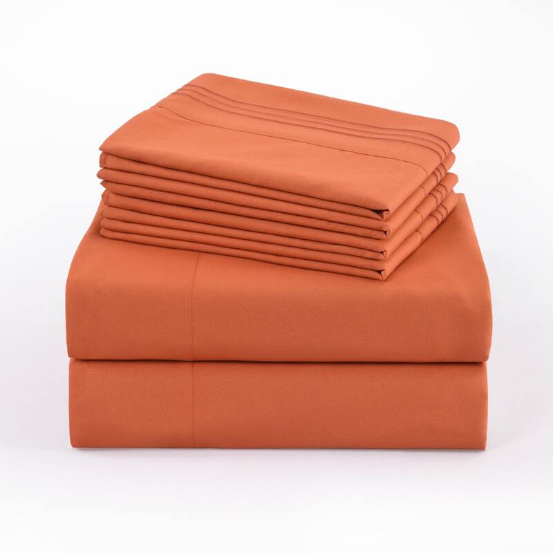 4/6 Pcs Soft Solid & Embroidery Bed Sheets Set - King - Salmon