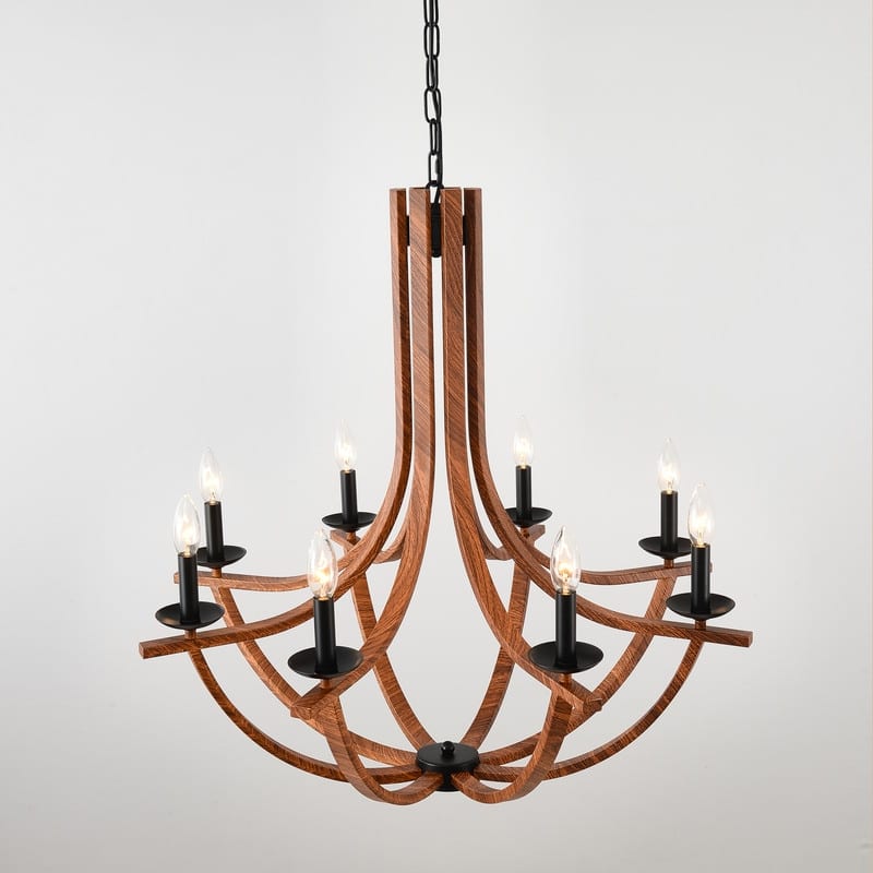 Modern Farmhouse Chandelier Candle Style Retro Wood Grain Chandelier