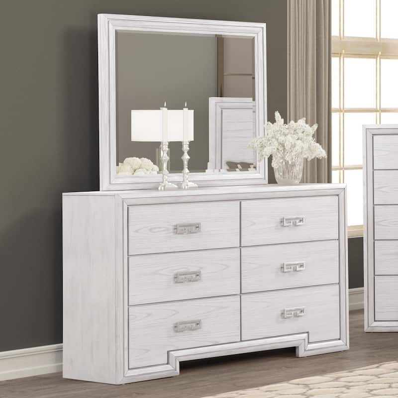 Furniture of America Klasiin 2-Piece Rustic White Wood 6-Drawer Dresser and Mirror Set - Rustic White