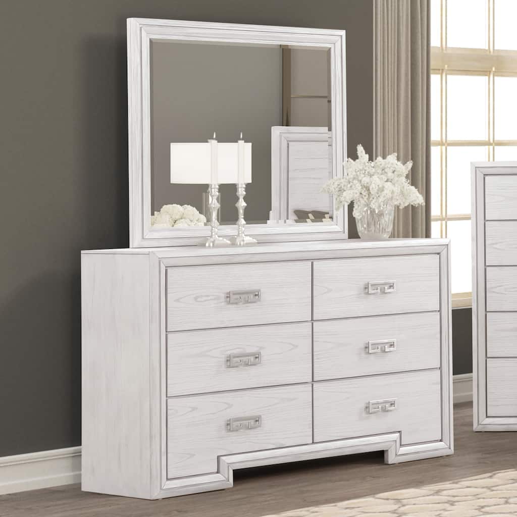 Furniture of America Klasiin 2-Piece Rustic White Wood 6-Drawer Dresser and Mirror Set