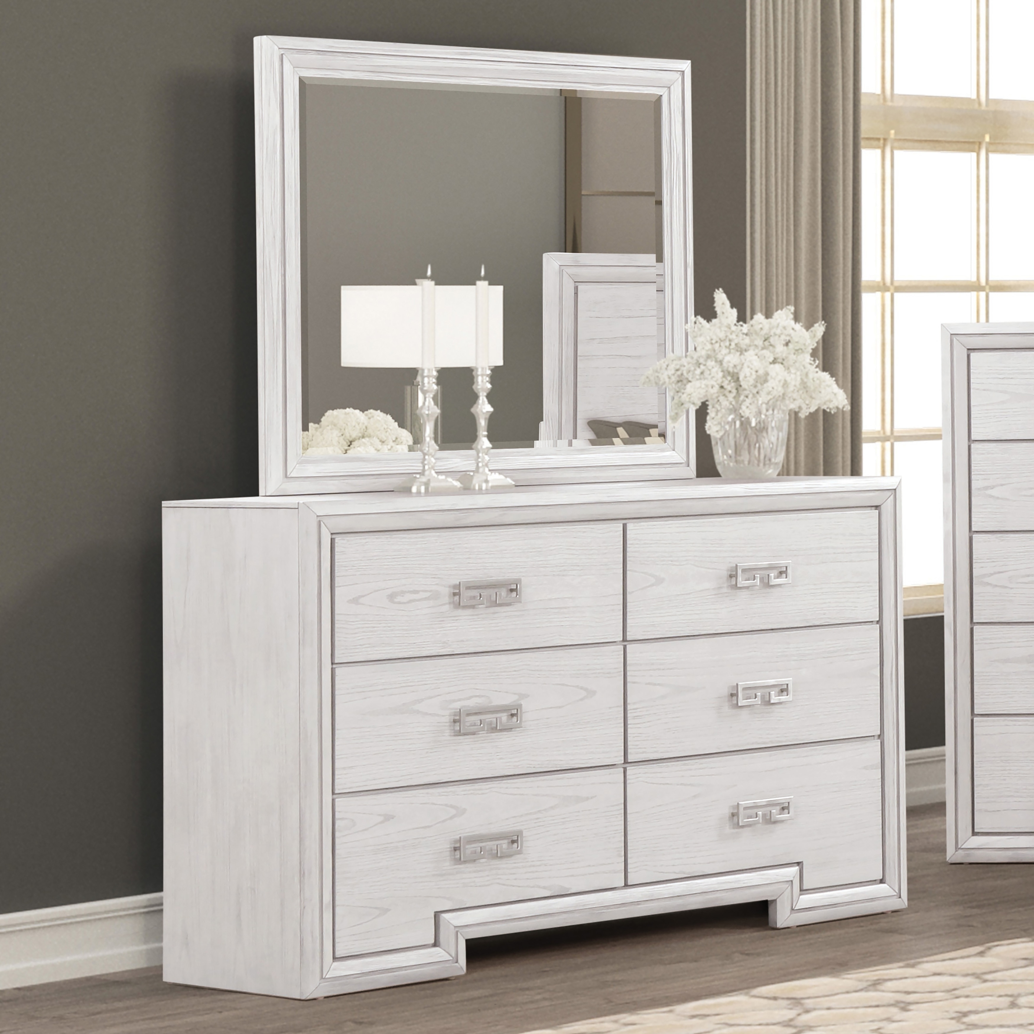 Furniture of America Klasiin 2-Piece Rustic White Wood 6-Drawer Dresser and Mirror Set