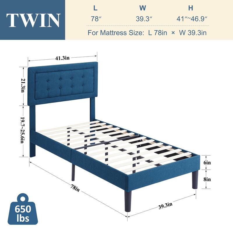 Modern Upholstered Platform Bed Frames with Adjustable Headboard,Blue Beds