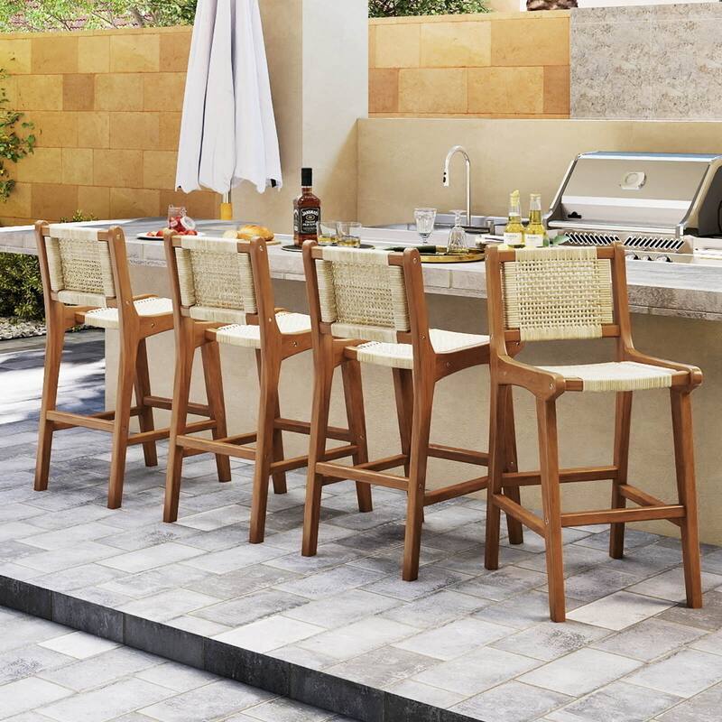 Coatway 1/2/4 PCS Outdoor Counter Height Bar Stool with Teak Wood - See Details
