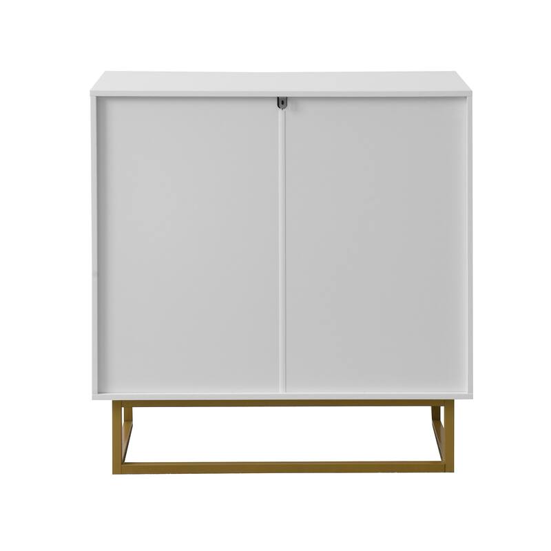 White and Gold Storage Cabinet with 2 Doors
