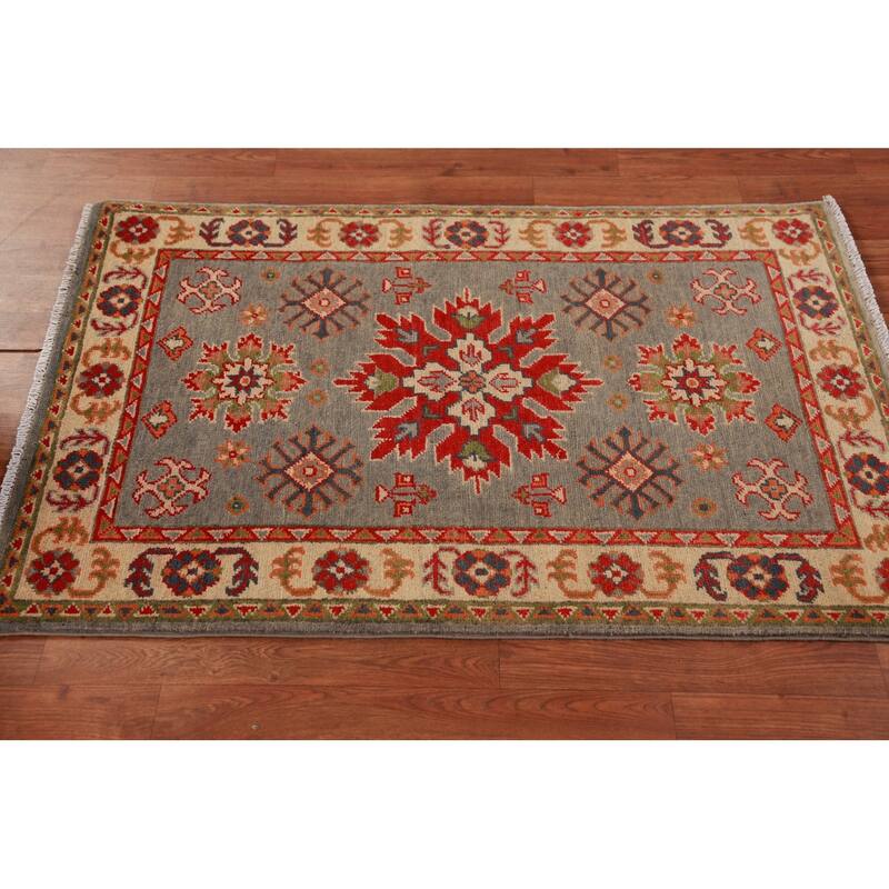Geometric Kazak Foyer Rug Hand-Knotted Wool Carpet - 2'8"x 4'0"
