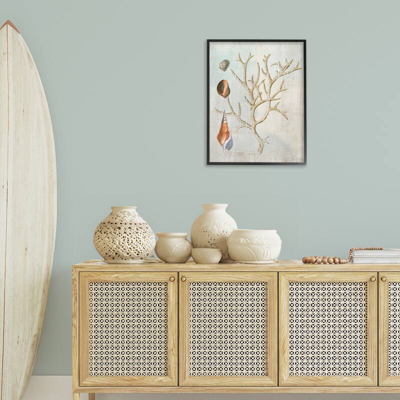 Stupell Seashells and Coral Branch Framed Giclee Art Design By Susan Arnot