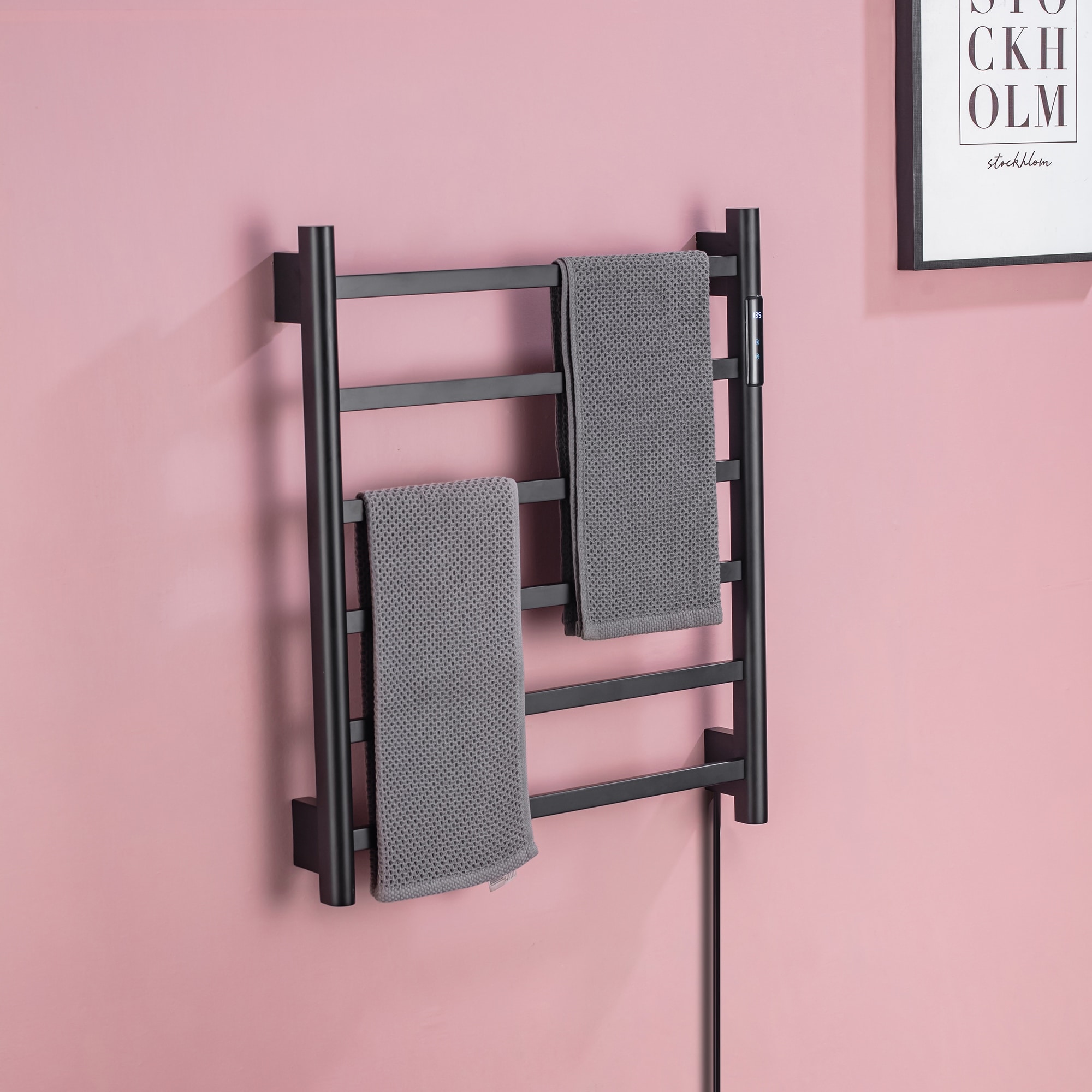 Heated Towel Rack 6 Bar Towel Warmer Rack Electric Towel Drying Rack with Timer Plug in Hardwired