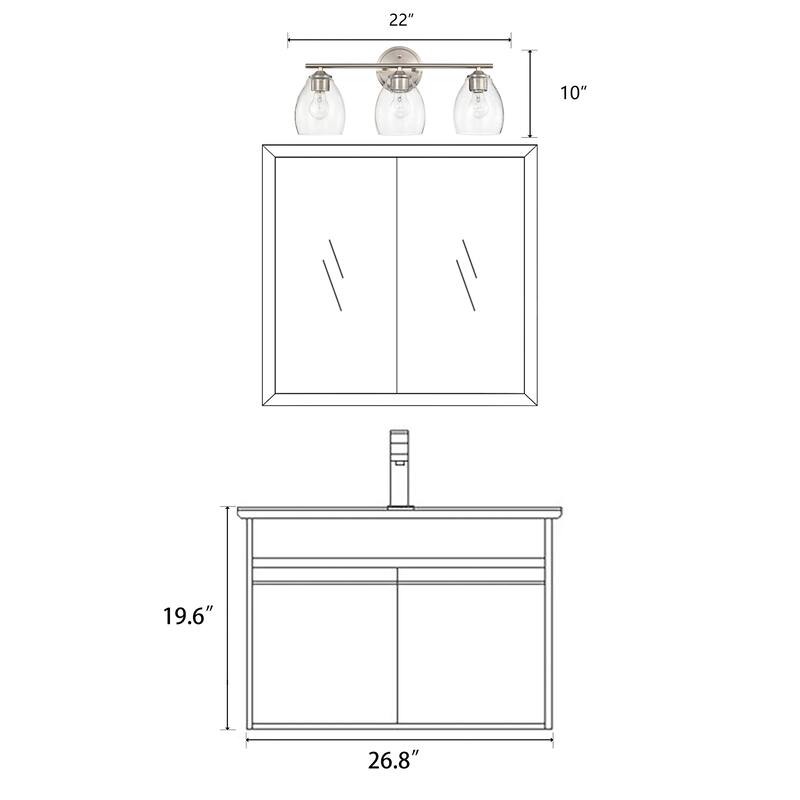 Brushed Nickel 3-Light/4-Light Vanity Light with Bell-shaped Seedy Glass Shades