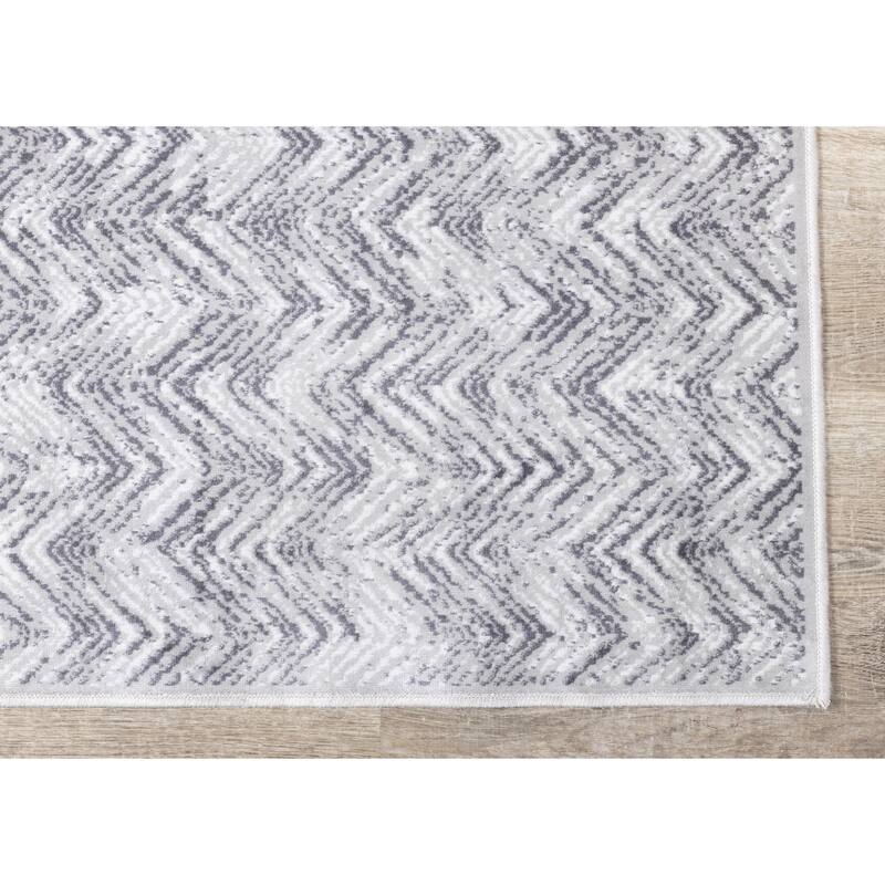 Victoria Collection - White/Grey Distressed Zig Zags Rug