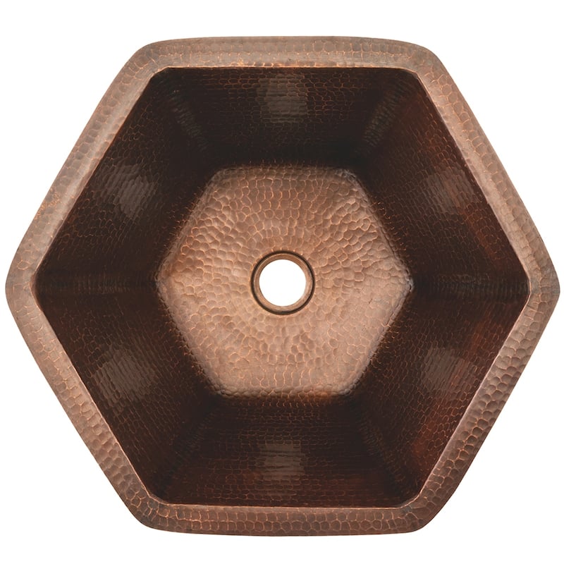 15.5-in Hexagon Under Counter Hammered Copper Bathroom Sink (LH15.5DB)