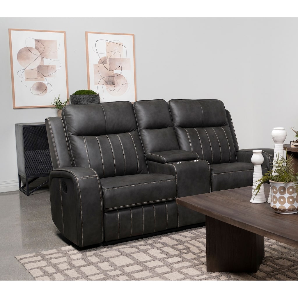 Raelynn Upholstered Track Arm Motion Loveseat Grey