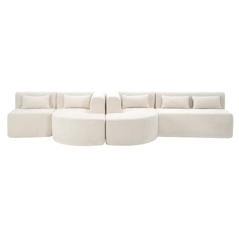 143.7" Polyester Upholstered Sectional Sofa, Two Chaise Lounges with Five Back Pillows