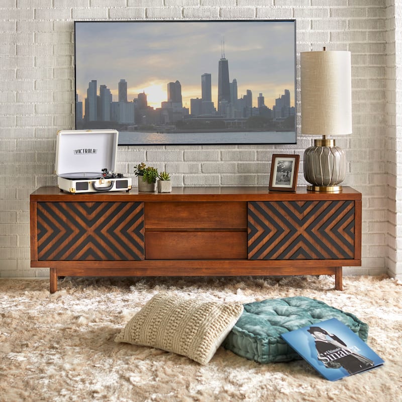 Lifestorey Mason Mid-century Geometric TV Stand - Tobacco Brown/Black