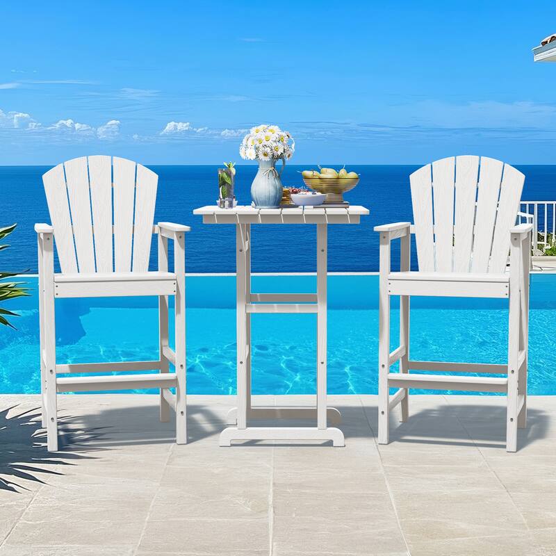 3-Piece HDPE Outdoor Patio Bar Table and Chiar Set, 2 Bar Stools & A Bar Table