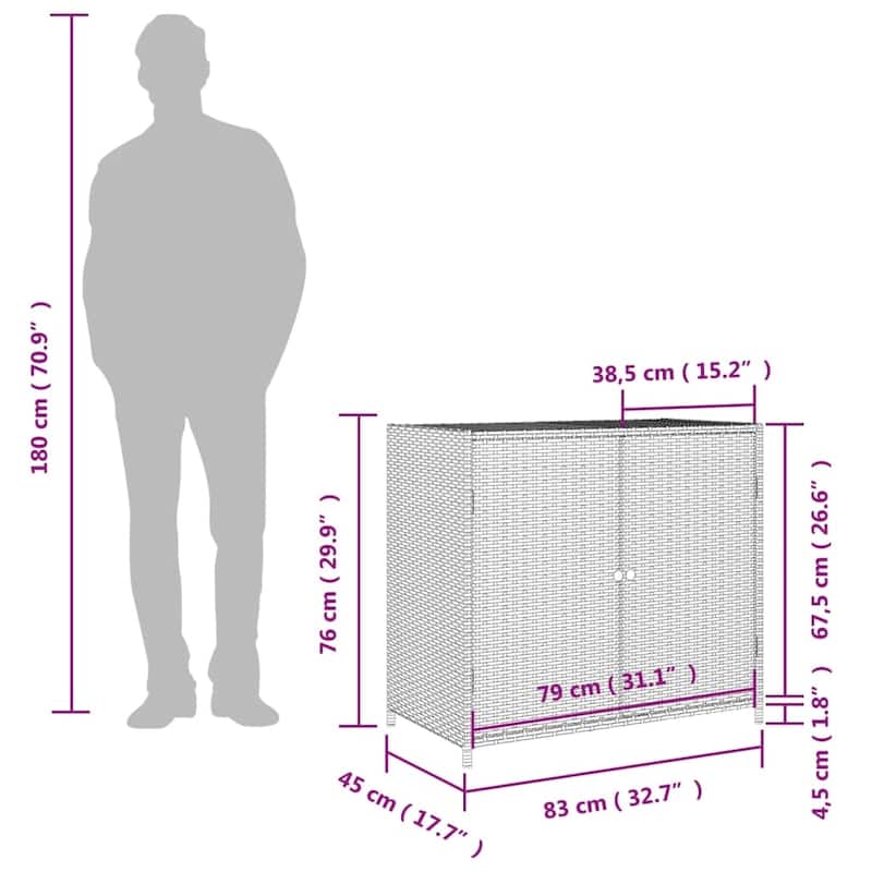 vidaXL Patio Storage Cabinet Box Outdoor Garden Tool Organizer Poly Rattan - 32.7" x 17.7" x 29.9"