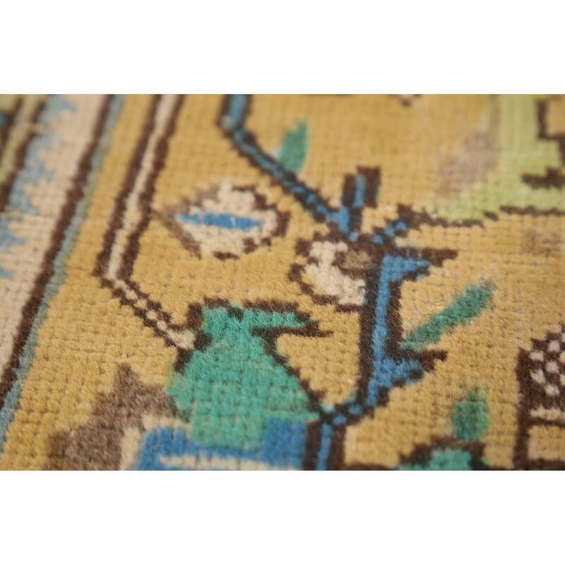 Hand Knotted Oriental 100% Wool Carpet Traditional Medallion Yellow & Gold Tabriz Area Rug - 11' 5'' X 8' 1''