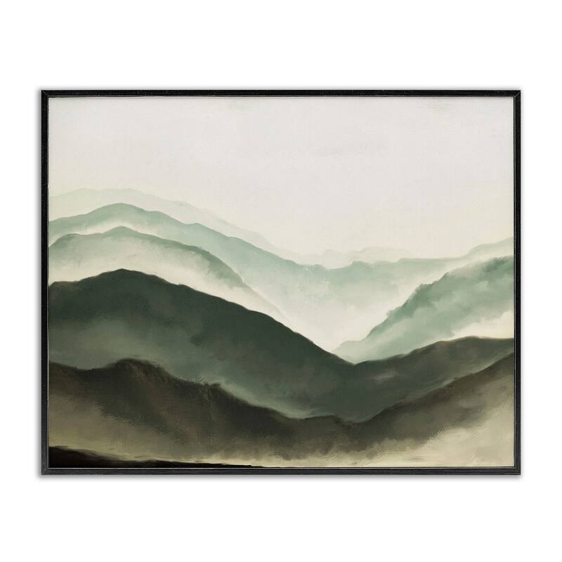 Stupell Misty Mountain Range Atmospheric Landscape Watercolor Painting Framed Wall Art, Design by JJ Design House LLC - Green - 14 x 11 - White