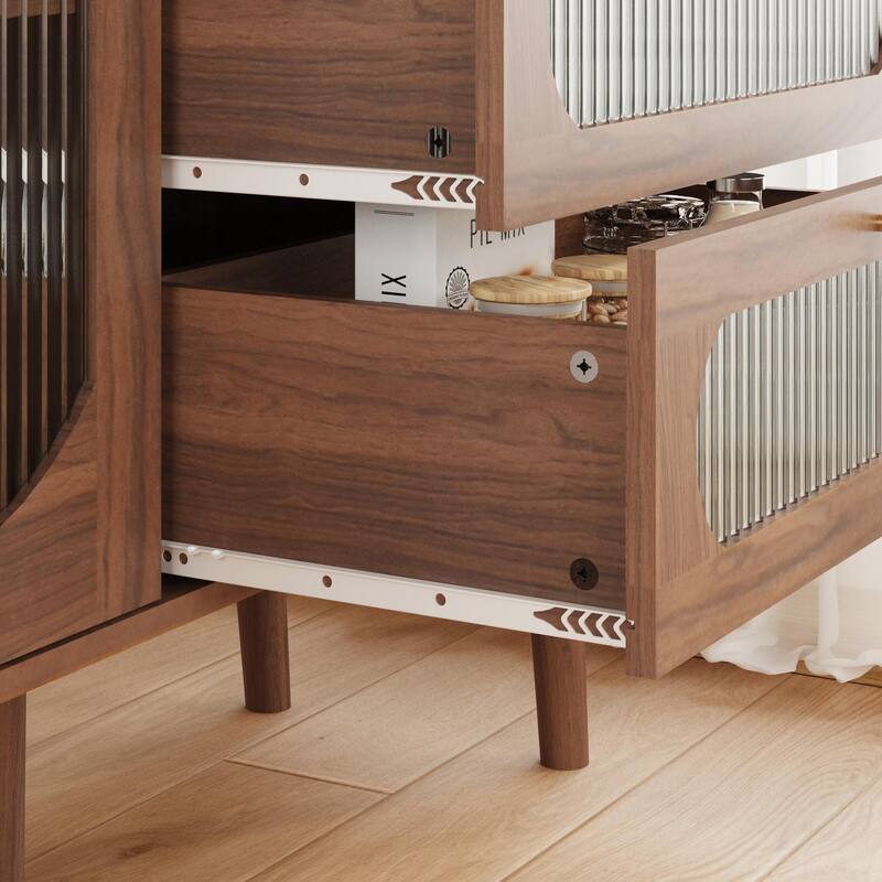 Accent Cabinet with 3 Drawers and Door, Wooden Storage Cabinet with Shelves, Sideboard for Living Room, Entryway, Natural