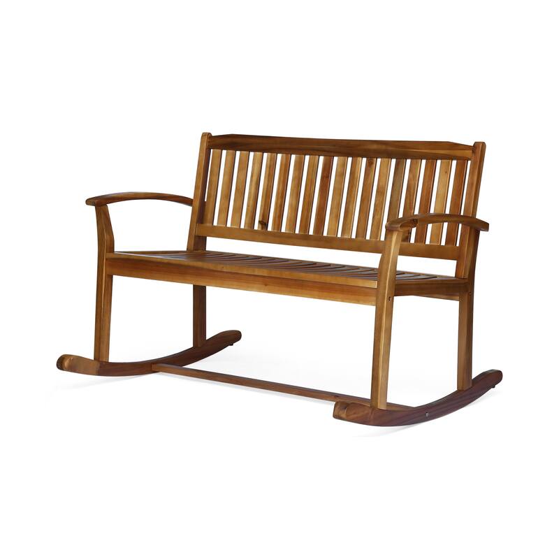 Double Outdoor Acacia Wood Rocking Chair with Armrests